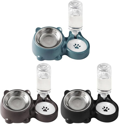 Elevated Pet Feeders with Removable Stainless Steel Bowl and Automatic Water Dispenser and Dogs
