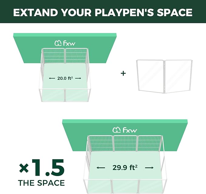 FXW AuraSpace Pro Acrylic & Wire Mesh Indoor Dog Playpen, 32" Height 2 Acrylic Panels Metal Dog Pen for Small and Medium Dogs, White│Patented