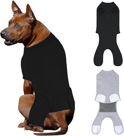 2 Packs Breathable Cotton Dog Recovery Suit for After Neuter Spay Abdominal Wounds Protector, Professional Anti-Licking Onesies for Male Female Pets Surgery Bandages, 2XL Black Grey Pure