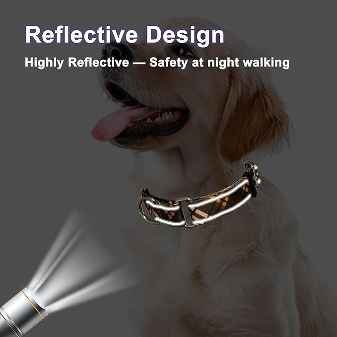 Fall Reflective Martingale Collar for Dogs with Quick Release Buckle Autumn Dog Collars (Brown Plaid, Large)