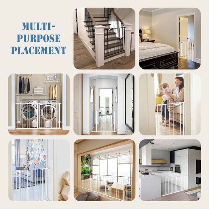 DEARBB Triple Lock Baby Gate for Stairs Doorways and House 31" to 86" Extra Wide Pressure Mounted Easy Walk Through Auto Close Safety Pet Gate White 31.1-35.03"