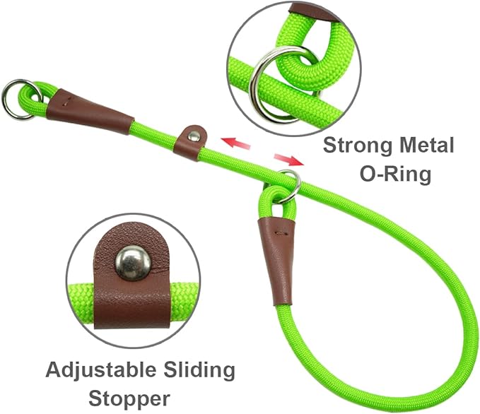 MayPaw Slip Collar Nylon Rope Choke Collar for Dog Training- No Pull Round Martingale Dog Collars for Medium Large Dogs (24" x 1/2", Green)
