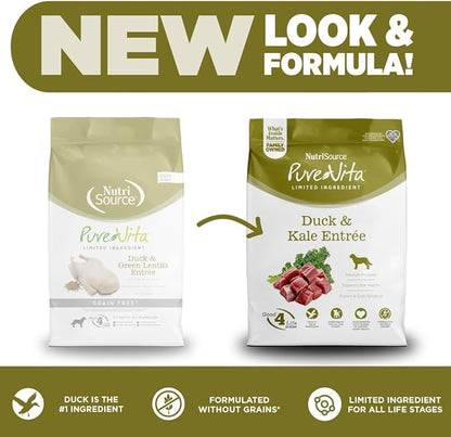 NutriSource Pure Vita Grain Free Duck & Kale Dog Food, 12LB
