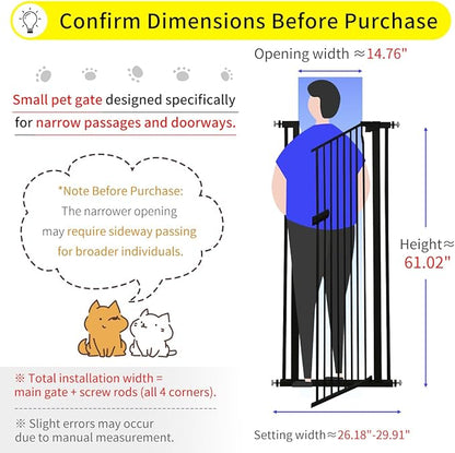 Lumizone Extra Tall Cat Gate 61.02" High Pressure Mounted Extra Wide 2025 New (17 Sizes) 1.37" Gap No Drilling Auto-Close One-Handed Operation Tall Pet Gate for Dogs(Black, 61.02" H x 26.18"-29.91" W)