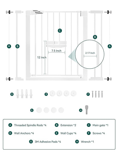 BABELIO New Version Baby Gate with Cat Door Adjustable,29-40" Metal Pet Door for Stairs & Doorways,Pressure Mounted,No Tools Needed,White
