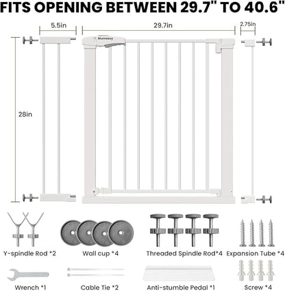 Baby Gate for Stairs, 29.7-40.6" Pressure Mounted Dog Gate, Auto Close Safety Gate for Children & Pets, Easy Install Pet Gate with Walk Thru Door for Doorways & Hallways, No Drilling, Dual-Lock Design