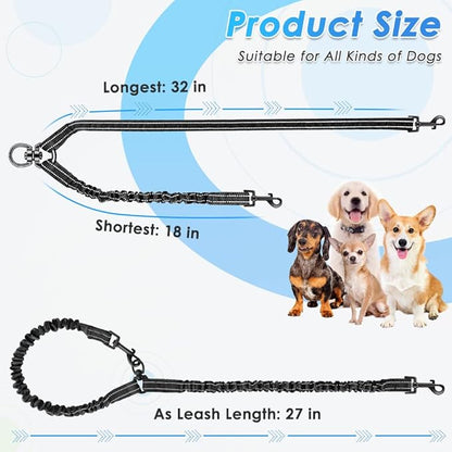 AUTOWT Double Dog Leash, No Tangle 360° Swivel Rotation Reflective Lead Attachment Bungee Extension Length Dual Two Dog Lead Splitter, Comfortable Shock Absorbing Walking Training for 2 Dogs