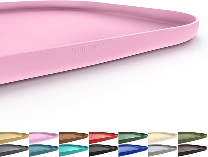 Smilool Silicone Pet Food Mat with Raised Edge for Food and Water Bowl, Dog Feeding Mats, Cat Food Trays for Floor Waterproof, Rubber Tray for Dogs and Cats, 24 x 16 x 0.8 Pink