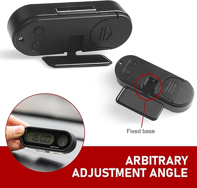 Eratus 1 PC Car 2.95" x 1.1" x 0.7" Digital Clock with Thermometer, Angle Adjustable Dashboard Vent Mini LCD Luminous Large Screen Clock, Black
