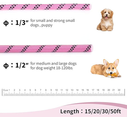 Long Dog Leash for Training 30Ft-Reflective Nylon Rope with Swivel Hook-Recall Agility Lead for Large Small Medium Dogs Outside Walking Hiking-Pink