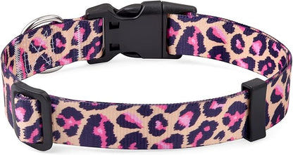 Mihqy Dog Collar with Bohemia Floral Tribal Geometric Patterns - Soft Ethnic Style Collar Adjustable for Small Medium Large Dogs(Pink Leopard,S)