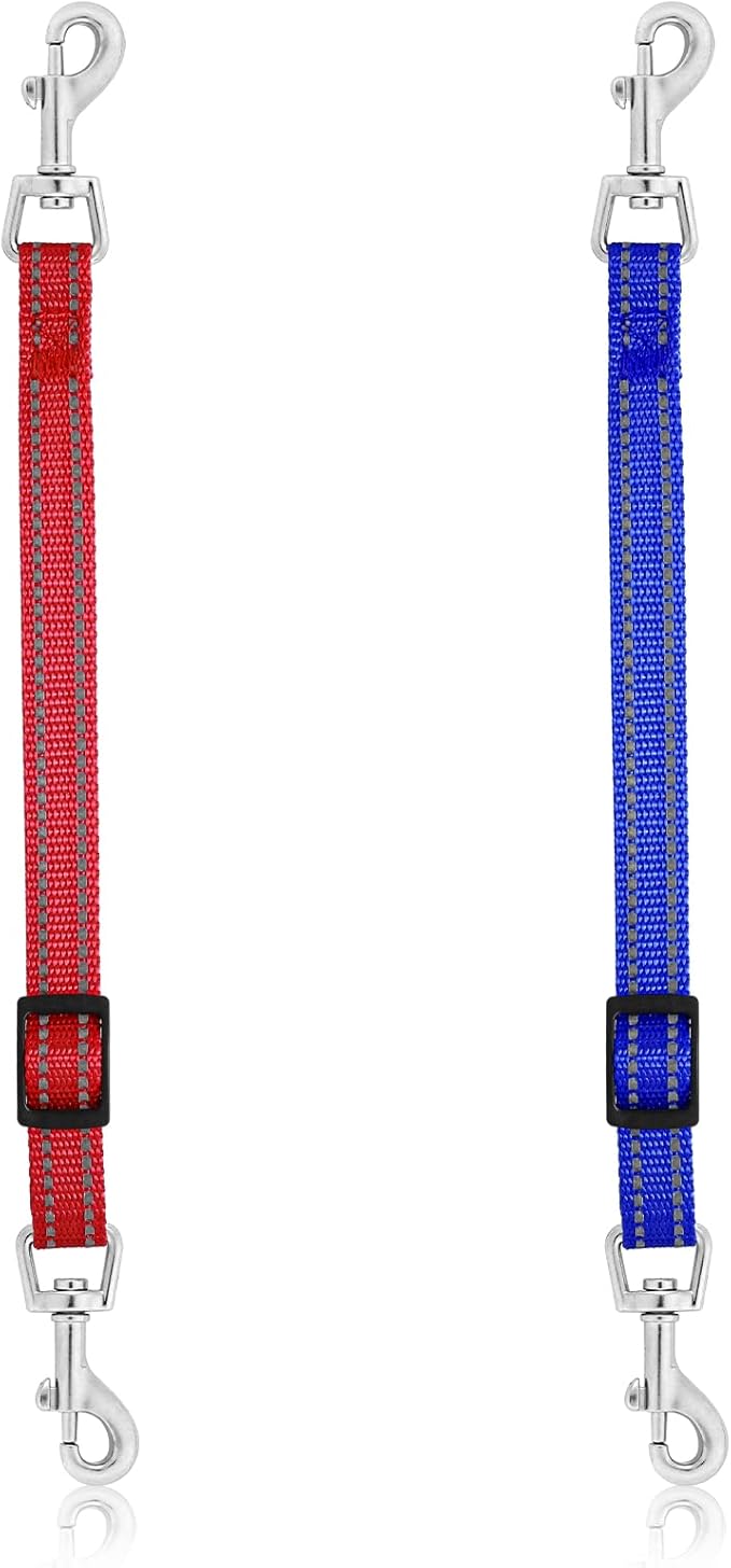 Cobee Dog Collar Clips, 2 Pcs Reflective Nylon Puppy Collar Backup, Safety Adjustable Pet Dog Harness Connector, Double Ended Backup Clasp Clip for Puppies(Red, Blue)