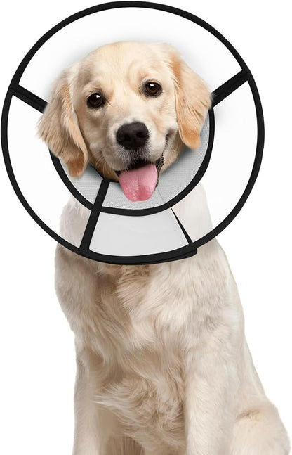 Dog Cone Collar After Surgery to Stop Licking, with Soft Waterproof Liner, Transparent PVC, for Large Medium Dogs, Elizabeth Neck Recovery Collar ALtermative(M,Grey)
