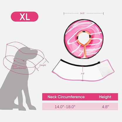Supet Raised Inflatable Dog Cone After Surgery - Adjustable Recovery Donut Collar with Removable Shield to Stop Licking Wounds & Protect Stitches - Soft Dog Cone Alternative for Large Dogs (Pink,XL)