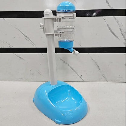 Pet Standing Water Dispenser Feeder, 500ml Dog Water Feeder Bottle Adjustable Raised Pet Food Bowl for Dogs Detachable Bottles Easy Cleaning (Blue)