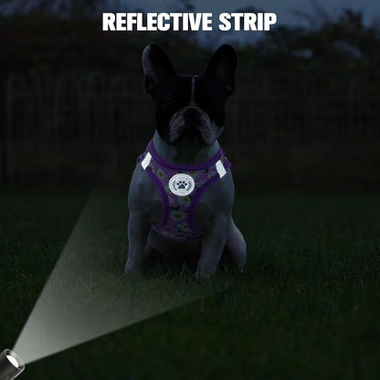 BEAUTYZOO Step in Dog Harness and Leash Set,Floral Pattern Reflective Dog Harness No Pull No Choke Puppy Harness for Small Medium Large Dogs Cats,Soft Padded Mesh Vest Harnesses for Girl and Boy Pets
