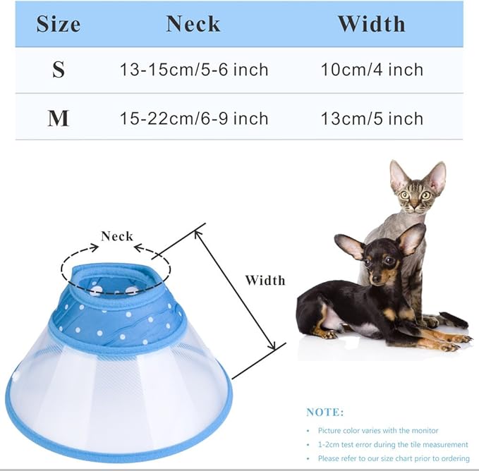 Cat Cone Collar, to Stop Licking, Recovery Elizabethan After Surgery, Clear Soft Neck E-Collar, Not Block Vision, for Kitten Puppy Dog Pet in Surgery Remedy - S in Blue