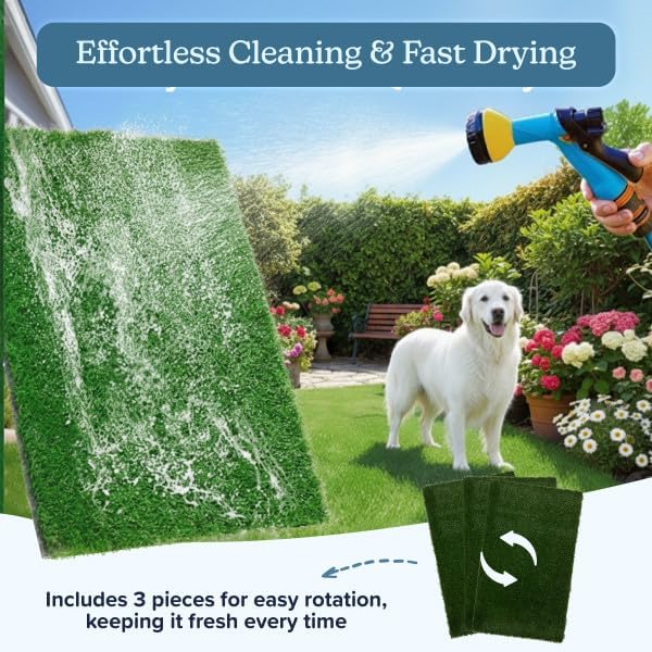 Artificial Grass Puppy Pee Pad for Dogs and Small Pets - Set of Three 23x18.5-Inch Reusable 3-Layer Turf Pads for Dogs - Indoor and Outdoor Fake Grass Potty Pet Supplies by PETMAKER