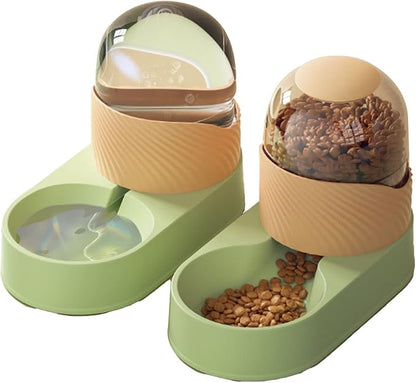 Dog Supplies, and Water Dispenser Set,Auto Food Feeder and Waterer Set Pet Food Dispenser Waterer for Small Medium Dog Puppy Kitten Automatic Dog Cat Feeder (Green Orange)