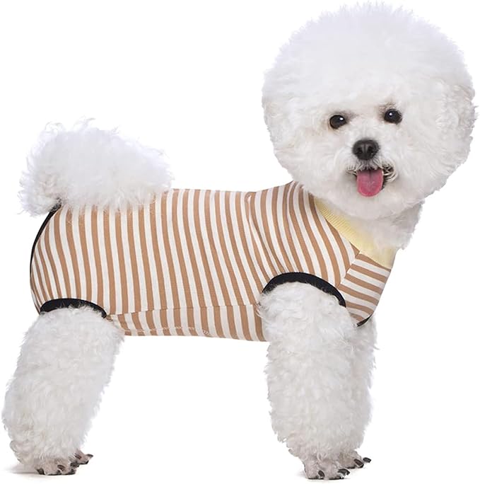 Dog Recovery Suit After Surgery,Spay Neuter Clothes for Female Dogs,Small Medium Dog Shirt,E-Collar Cone Alternative,Prevent Licking Wound Dog Onesie,Pet Surgical Suit(Brown White Stripe-s)