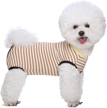 Dog Recovery Suit After Surgery,Spay Neuter Clothes for Female Dogs,Small Medium Dog Shirt,E-Collar Cone Alternative,Prevent Licking Wound Dog Onesie,Pet Surgical Suit(Brown White -XXL)