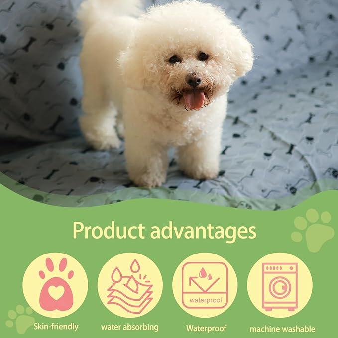 Washable Dog Pee Pad, Gray, Pack of 2, Waterproof Bed Pads, Puppy Training, Reusable Pet Training Mat