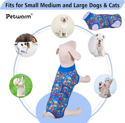 PetWarm Dog Protective Suit, Surgery Suit for Dogs, Onesie for Dogs, Anti-Licking Dog Surgical Recovery Pajamas, Bodysuit for Abdominal Affected Areas Sensitive Skin Areas, Zoo Pattern, Blue, M