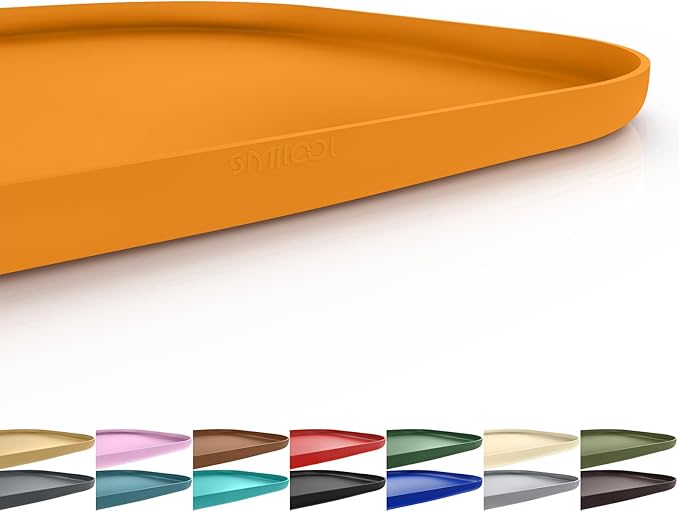 Smilool Silicone Pet Food Mat with Raised Edge for Food and Water Bowl, Dog Feeding Mats, Cat Food Trays for Floor Waterproof, Rubber Tray for Dogs and Cats, 24 x 16 x 0.8 Orange
