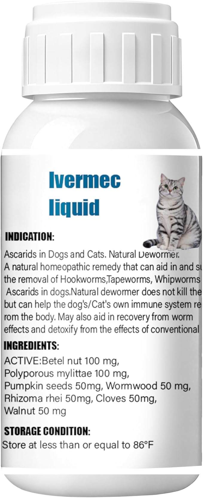 lvermect Dewormer Liquid for Cats, Cat Dewormer, Digestive Cleanser Treatment, Broad Spectrum for All Wormer, Round Worms, Pin Worms, Hookworms, Lung Worms, Cats Internal Balance Support