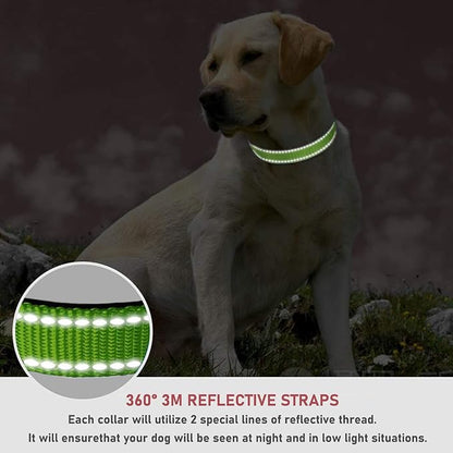 Reflective Dog Collar with Buckle Adjustable Safety Nylon Collars for Small Medium Large Dogs, Grass Green XXS