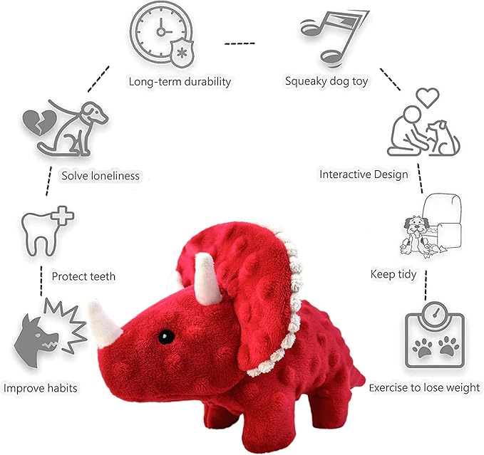 Squeaky Dog Toys Plush Dog Toy with Crinkle Paper Stuffed Durable Dog Chew Toys for Small Middle and Large Dogs Triceratops Green