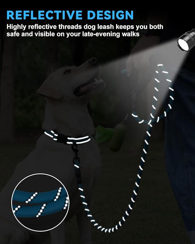 Dynmeow Reflective Dog Collar and Leash Set, 6FT Strong Climbing Rope Leash with Padded Handle, Adjustable Pet Collar with Soft Neoprene Padding for Small Medium Dogs, Blue, S