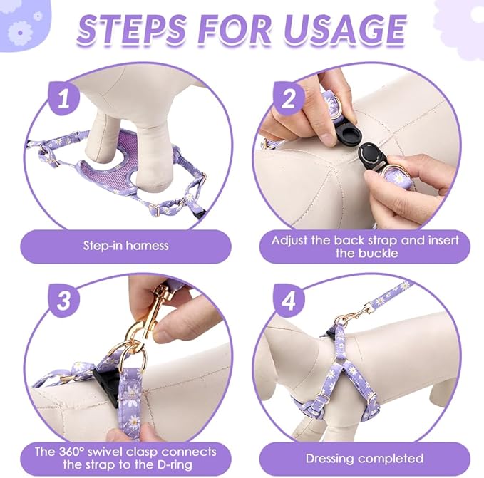 Lukovee No Pull Puppy Harness and Leash Set - Soft Lightweight Escape Proof Puppy Vest Harness, Breathable Adjustable Pet Harness with Dog Leash for Small Dogs (Purple, XXS)