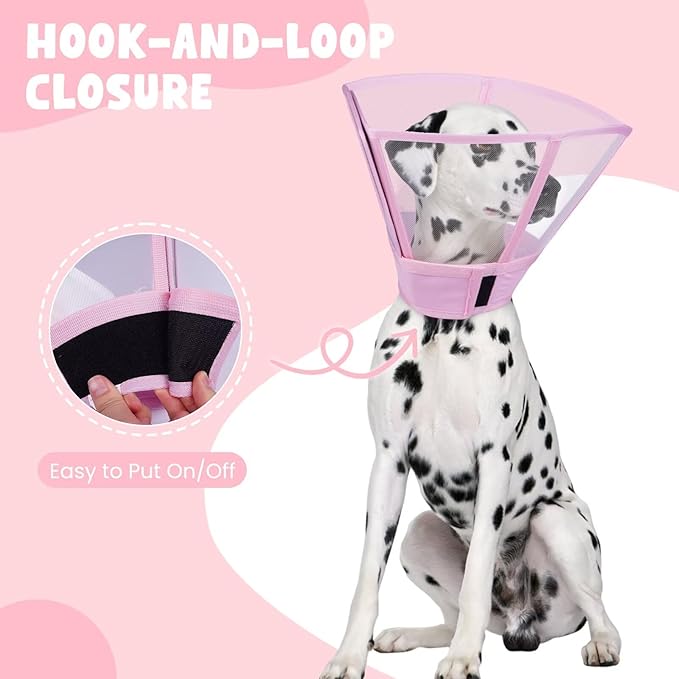 Dog Cone Collar for Dogs After Surgery,Transparent Dogs Cone Stop Licking,Foldable Dog Recovery Collars & Cones Anti-Bite Lick Protective Wound,Protective Elizabethan Collar Alternative,Pink,XL