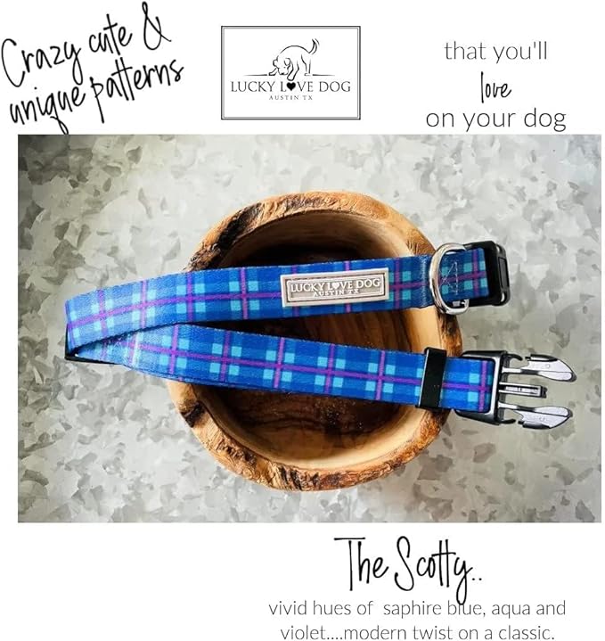 Lucky Love Dog Martingale Dog Collar & Leash - Adjustable, No-Slip, Durable, Comfortable, Soft Webbing, & Stylish Patterned Collar & Leash Set for Male and Female Dogs - Scotty Combo, Small