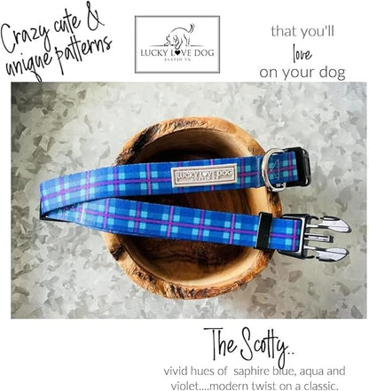 Lucky Love Dog Martingale Dog Collar & Leash - Adjustable, No-Slip, Durable, Comfortable, Soft Webbing, & Stylish Patterned Collar & Leash Set for Male and Female Dogs - Scotty Combo, Large