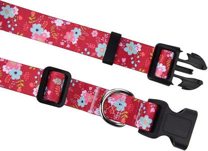 Mihqy Dog Collar with Bohemia Floral Tribal Geometric Patterns - Soft Ethnic Style Collar Adjustable for Small Medium Large Dogs(Red Flower,S)
