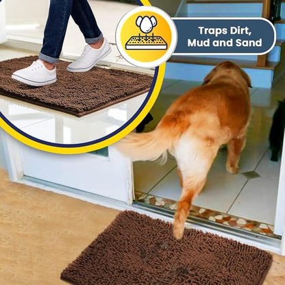 Muddy Mat® | Super Absorbent Door Mat Indoor, Microfiber Quick Dry Chenille Entryway Rug, Non-Slip Front Door Mat, Indoor Mats for Entryway, Machine Washable Pet Rug, Brown 36"x72"