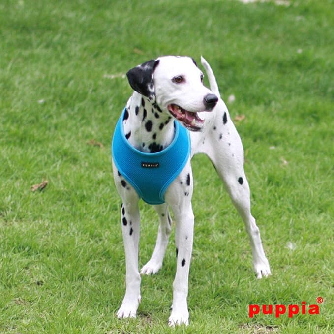 Puppia Soft Dog Harness No Choke Over-The-Head Triple Layered Breathable Mesh Adjustable Chest Belt and Quick-Release Buckle, Sky Blue, Medium