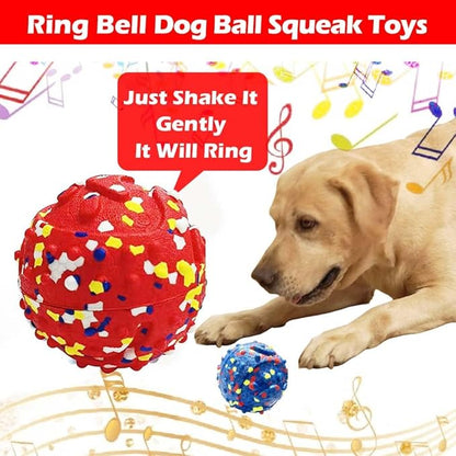 CAISHOW 2Pack Dog Ball Squeak Toys Indestructible Dog Ball Float On Water Fetch Bouncy Durable Solid Rubber Ball for Puppy Small and Medium Dogs Playing Toys (Bell Ball 2Pcs)