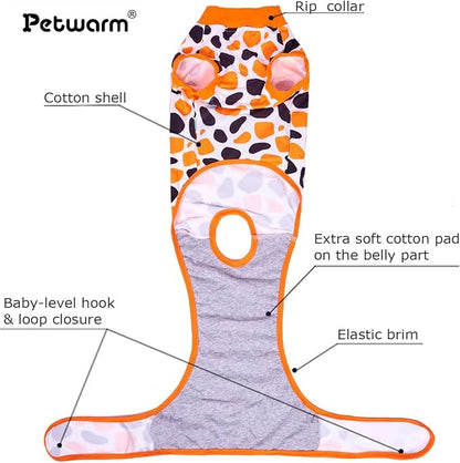 PetWarm Dog Spay Recovery Suit, Recovery Suit for Female Male Dogs, Dog Onesie After Surgey Spay Neuter Professional Pet Abdominal Wounds Bandages, Leopard Pattern, Orange, XS