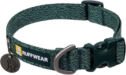 Ruffwear, Front Range Flex Dog Collar, Soft Engineered Knit for Everyday Walks, Lightweight Adjustable with Aluminum V-Ring, Integrated ID Tag Silencer, Quick Release Buckle, Deep Teal, 9"-11"