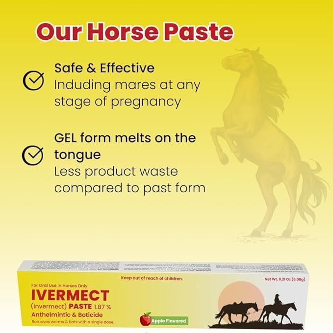 Ivermectin Horse Paste 1.87% Apple Flavored - 6.08g Paste of Horses - Treats Up to 1250 LB - Ivermectin Paste for Horse Dewormer (Pack of 2)
