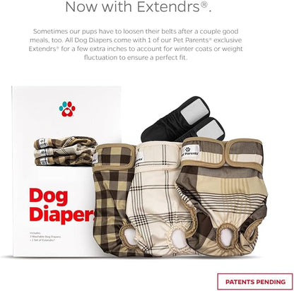 Pet Parents® Washable Dog Diapers (3pack) + Extendrs® of Durable Doggie Diapers, Premium Dog Diapers Female & Male (X-Large, Oxford)