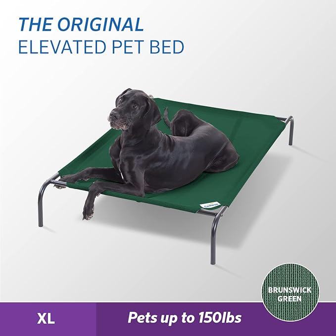 Coolaroo Original Elevated Dog Bed - Breathable Off-The-Ground Pet Bed with Cooling Fabric, Joint Relief & Moisture-Resistant Fabric, 100% Recyclable, Easy Clean, Brunswick Green, Extra Large