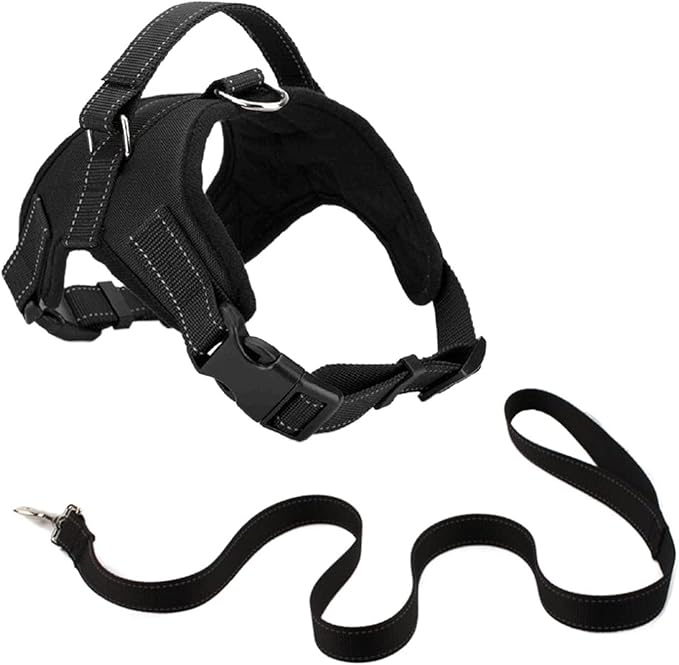 Oxford Cloth Dog Harness Leash Set for Large Medium Small Dogs Adjustable Reflective Harness for Dog(Black,-S)
