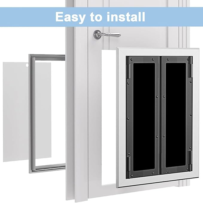 44/54cm Wide Dog Door for Wall, Auto Closing Indoor Pet Gate for Bedrooms/Kitchens/Entryway, Aluminum Alloy Frame with Plastic Doors Panel(Up to 30kg)