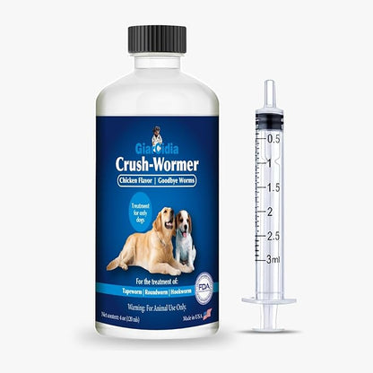 Broad Spectrum Dog Dewormer Treatment 120ml - Dewormer for Dogs and Puppies - Hookworms, Roundworms and whipworms - Boost the immnue System & Strengthens the Digestion - Chicken Flavour - Made in USA