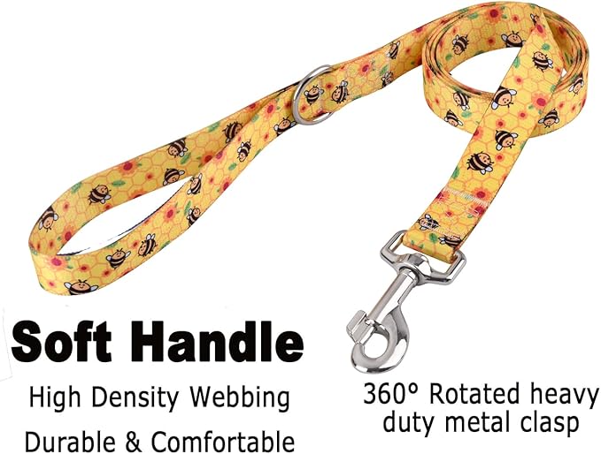 Mihqy Dog Collar and Leash Set with Bohemia Floral Tribal Geometric Patterns - Soft Ethnic Style Collar Adjustable for Small Medium Large Dogs(Bee Set,XS)