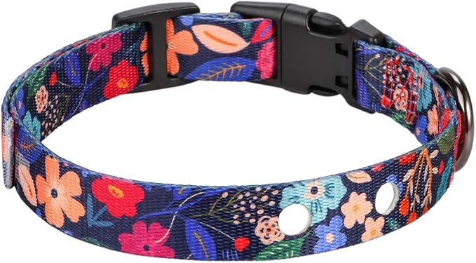 Rhea Rose 1 Inch Replacement Collar Strap Shock Collar with 2 Holes, Compatible with Nearly All Brands and Models of Underground Electric Dog Fences and Training Collars, Black Flowers Pattern